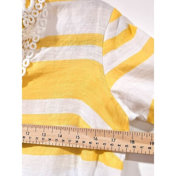 Charter Club Luxury Women Blouse Size Med Yellow White Stripes 100% Linen V Neck - Picture 7 of 10